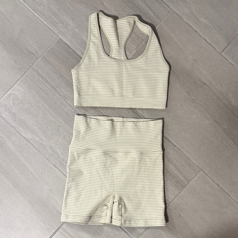 Striped Sports Bra and Shorts Set